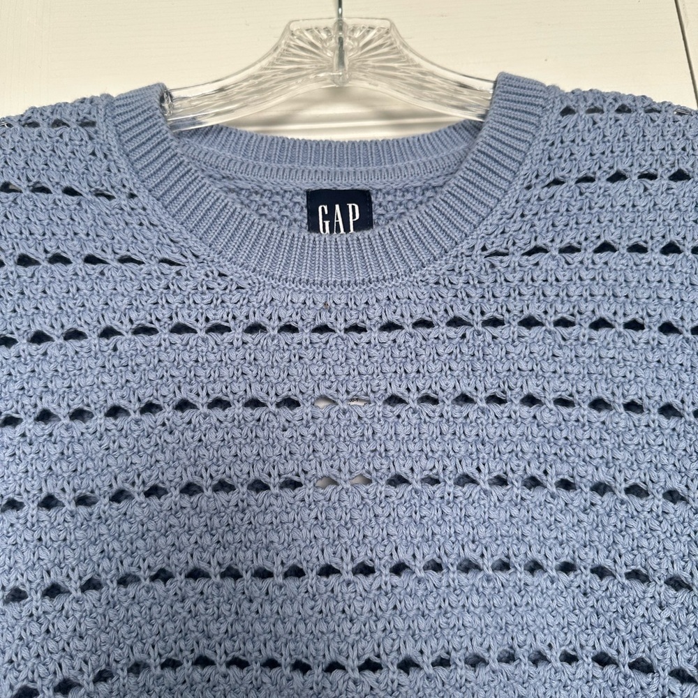 GAP Light Blue Perforated Crewneck Sweater - Size S - Oversized Fit - NWT - Picture 4 of 6